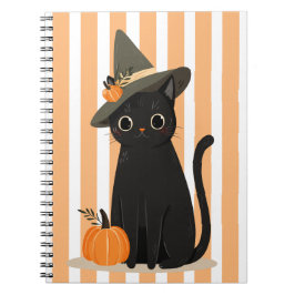 Cute Halloween Black Cat with Witch Hat Pumpkin Anteckningsbok