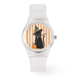 Cute Halloween Black Cat with Witch Hat Pumpkin Armbandsur