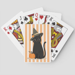 Cute Halloween Black Cat with Witch Hat Pumpkin Casinokort