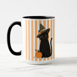 Cute Halloween Black Cat with Witch Hat Pumpkin Mugg