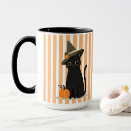 Cute Halloween Black Cat with Witch Hat Pumpkin Mugg