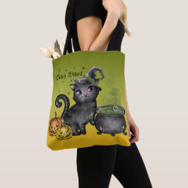 CUTE HALLOWEEN BLACK KITTEN MED CAULDRON TYGKASSE