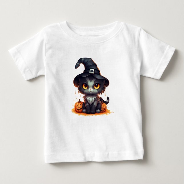 Cute Halloween Black Kitten T Shirt (Framsida)