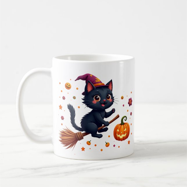 Cute halloween black kitten witch mug kaffemugg (Vänster)