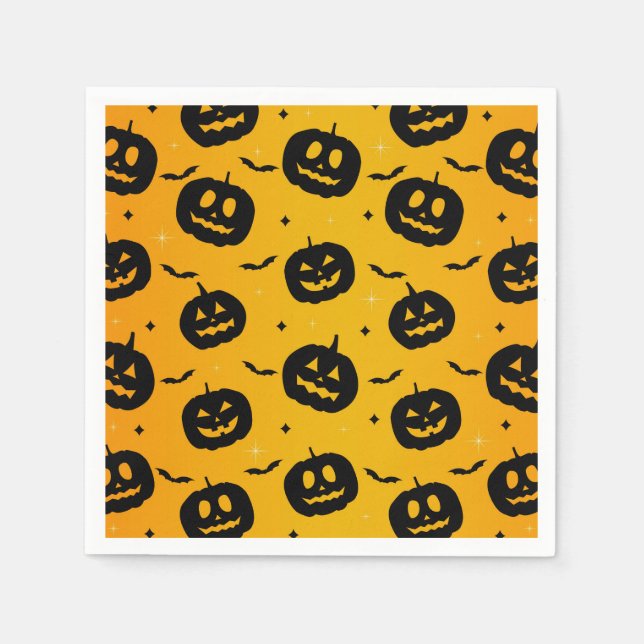 Cute Halloween Black Pumpkins & Fladdermus Mönster Pappersservett (Framsidan)