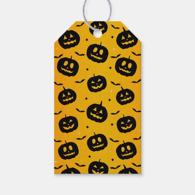 Cute Halloween Black Pumpkins & Fladdermus Mönster Presentetikett (Framsidan)