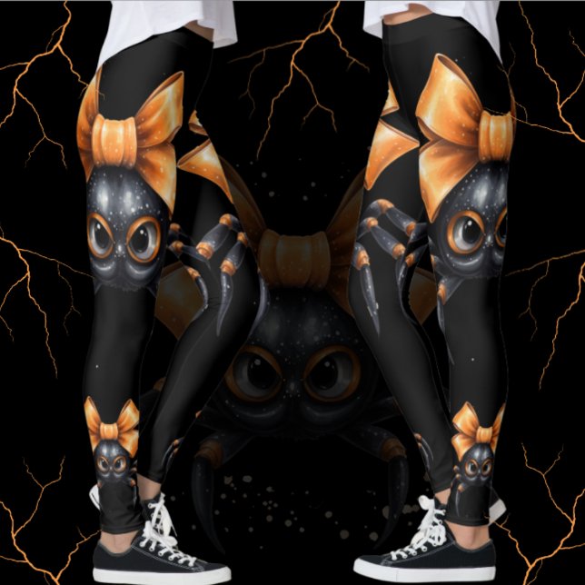 Cute Halloween Black Spider med Orange Bow Leggings (Cute spider with orange bow leggings for you haunted Halloween trick or treating.  Casual costumes. )