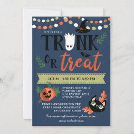 Cute Halloween Blue Trunk eller Treat Social Avstå Inbjudningar