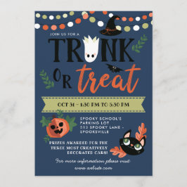 Cute Halloween Blue Trunk eller Treat Social Avstå Inbjudningar