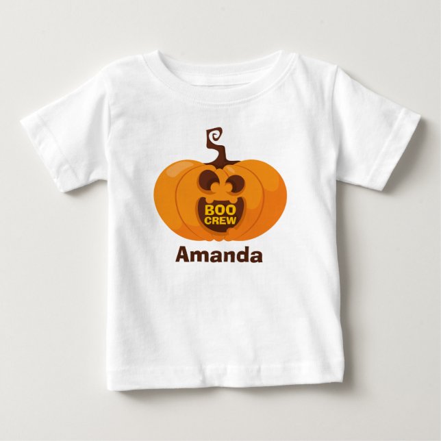Cute Halloween Boo Crew Pumpkin Orange Funny T Shirt (Framsida)