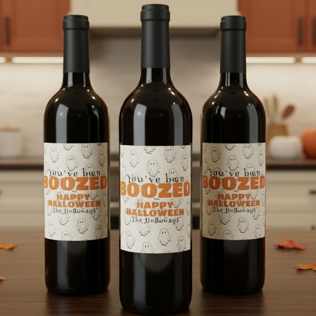Cute Halloween Boo Gift-Märkre Vinflaska Etikett (Bring the Halloween spirit with this "We've been Boozed" gift tag!)