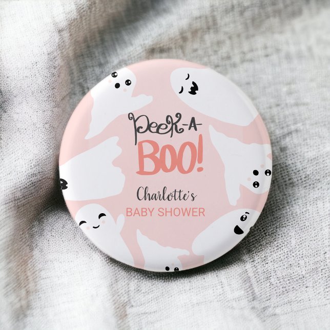 Cute Halloween boo spöken rosa babydusch Knapp (Cute Halloween boo ghosts pink baby shower Button)