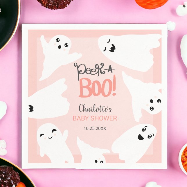 Cute Halloween boo spöken rosa babydusch Pappersservett (Cute Halloween boo ghosts pink baby shower Napkins)
