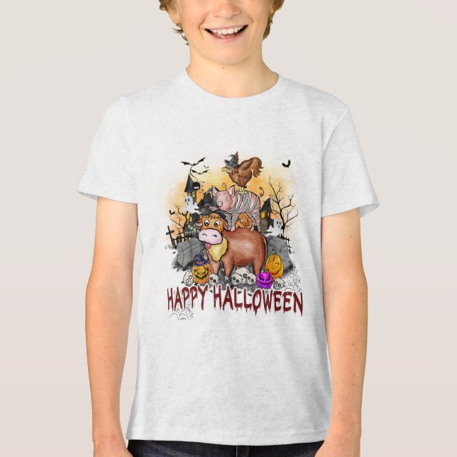 Cute Halloween Boskap Typografi T Shirt (Framsida)