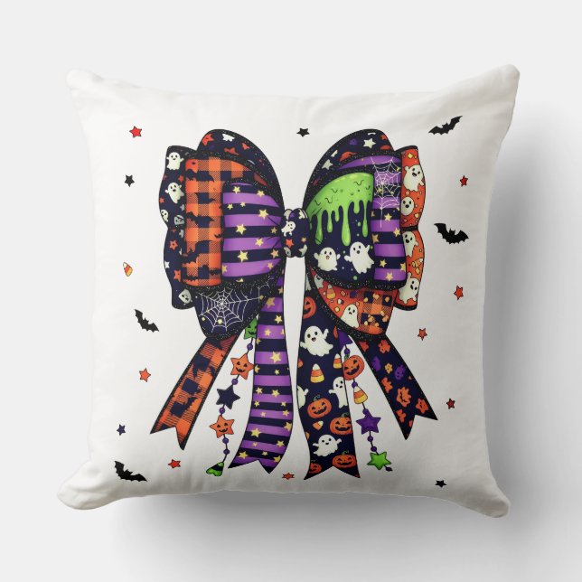 Cute Halloween Bow Ghost och Pumpkin Kudde (Framsida)