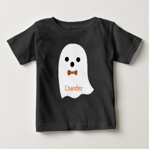 Cute Halloween Boy Ghost Plaid Bow Kids Namn T Shirt