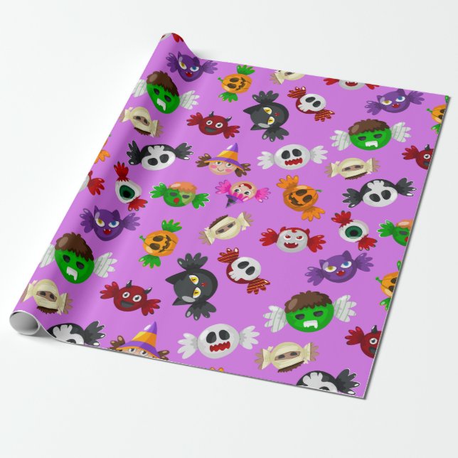 Cute Halloween Bus eller godis Candy Monsters Presentpapper (Utrullad)