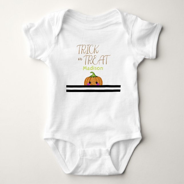 Cute Halloween Bus eller godis Glitter Pumpkin Nam T Shirt (Framsida)