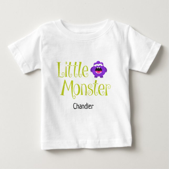 Cute Halloween Bus eller godis Little Monster Namn T Shirt (Framsida)