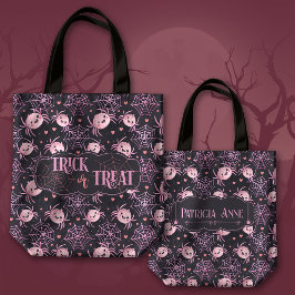 Cute Halloween Bus eller godis Spiders and Hearts Tygkasse