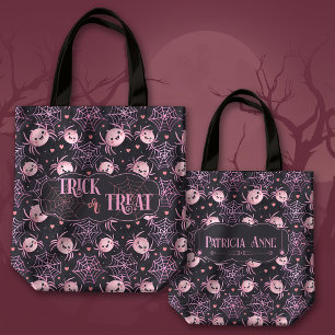 Cute Halloween Bus eller godis Spiders and Hearts Tygkasse