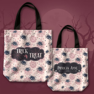 Cute Halloween Bus eller godis Spiders and Stars Tygkasse