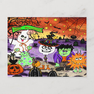 Cute Halloween Bus eller godis-taloky Inspiritivit Vykort