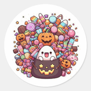 Cute Halloween Candy Bucket Sticker Kawaii Ghost Runt Klistermärke