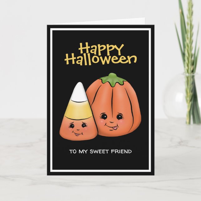 Cute Halloween Candy corn & Pumpkin Kort (Framsida)