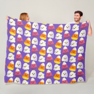 Cute Halloween Candy och Ghost Mönster Fleecefilt