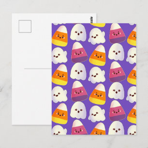 Cute Halloween Candy och Ghost Mönster Vykort