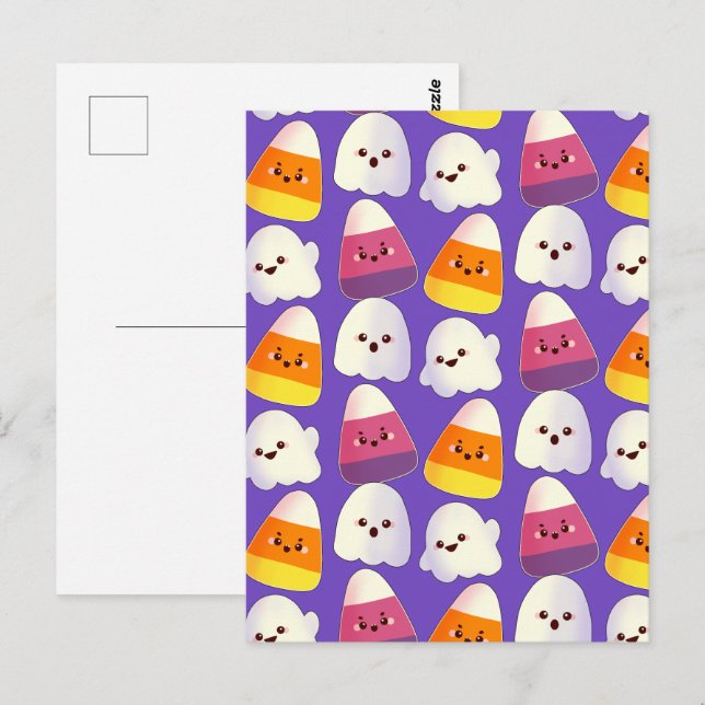 Cute Halloween Candy och Ghost Mönster Vykort (Fram/baksida)