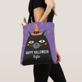 Cute Halloween Cat Bus eller godis till säcken Tygkasse