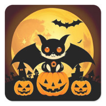 Cute Halloween Cat Character med Pumpkins