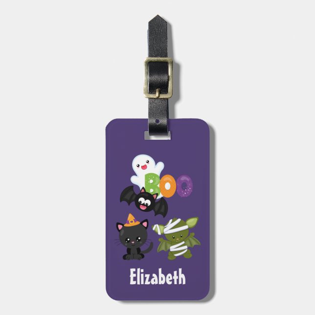 Cute Halloween Cat, Fladdermus, Mummy & Ghost Bagagebricka (Vertikal Framsida)