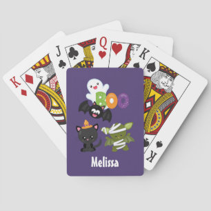 Cute Halloween Cat, Fladdermus, Mummy & Ghost Casinokort