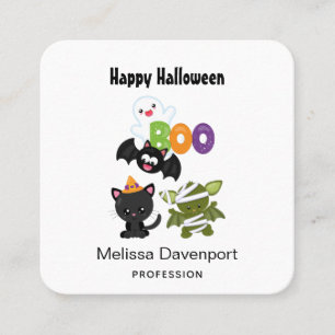 Cute Halloween Cat, Fladdermus, Mummy & Ghost Fyrkantigt Visitkort