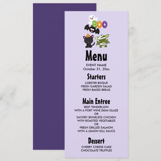 Cute Halloween Cat, Fladdermus, Mummy & Ghost Inbjudningar (Fram/baksida)