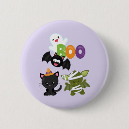 Cute Halloween Cat, Fladdermus, Mummy & Ghost Knapp