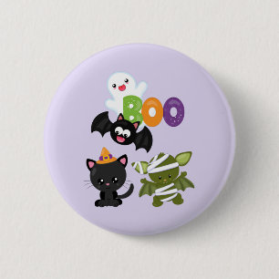 Cute Halloween Cat, Fladdermus, Mummy & Ghost Knapp