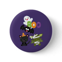 Cute Halloween Cat, Fladdermus, Mummy & Ghost