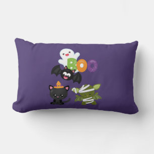 Cute Halloween Cat, Fladdermus, Mummy & Ghost Lumbarkudde