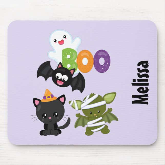 Cute Halloween Cat, Fladdermus, Mummy & Ghost Musmatta (Framsidan)