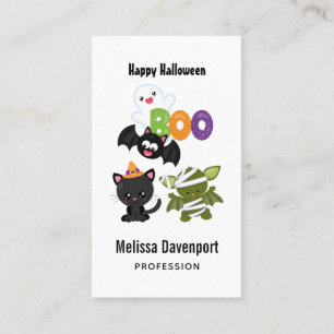Cute Halloween Cat, Fladdermus, Mummy & Ghost Visitkort