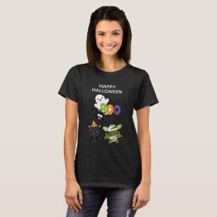 Cute Halloween Cat, Fladdermus och Mummy Boo T Shirt