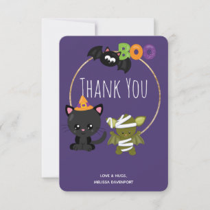 Cute Halloween Cat, Fladdermus och Mummy Boo Tack Kort