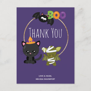 Cute Halloween Cat, Fladdermus och Mummy Boo Tack Vykort