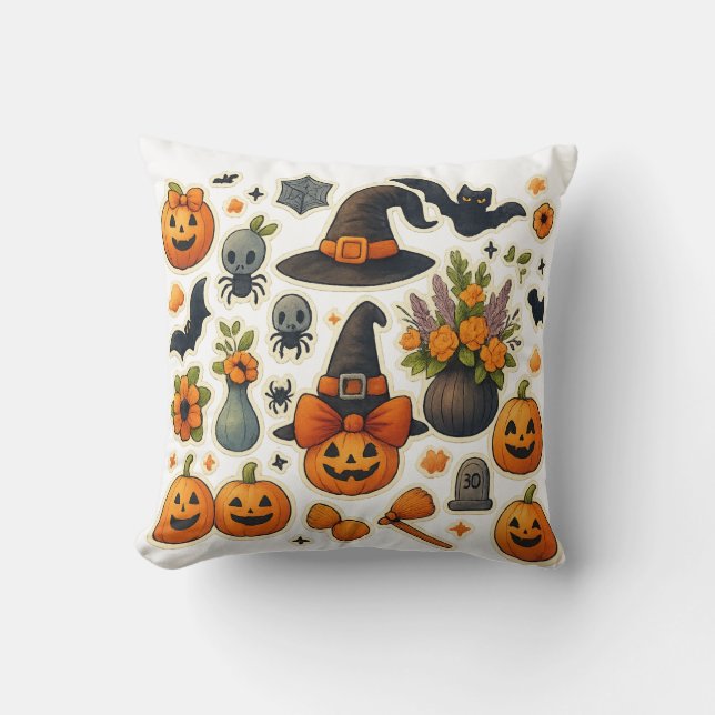 Cute Halloween Cat & Ghost Dekorativ kudde - Spook (Framsida)