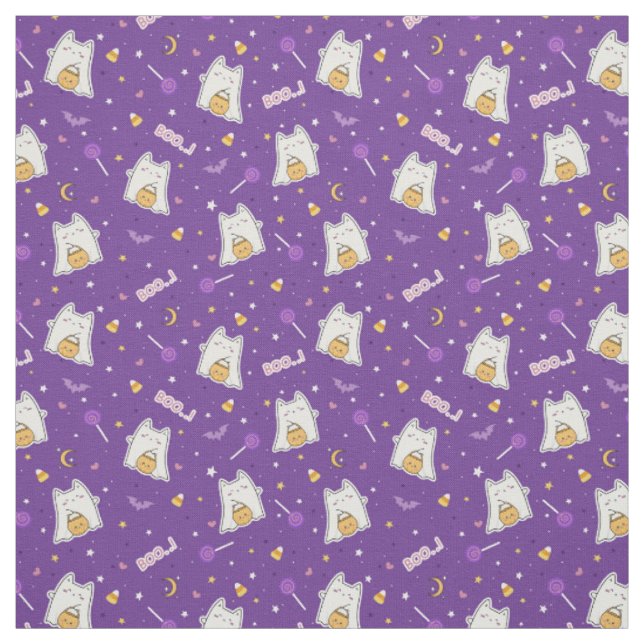 Cute Halloween Cat Ghost Fabric Tyg (Provkarta)