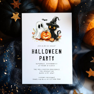 Cute Halloween Cat Ghost Pumpkin Party Inbjudningar